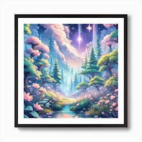 A Fantasy Forest With Twinkling Stars In Pastel Tone Square Composition 415 Art Print