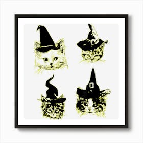 Halloween Cute Cats Wearing Witch Hat Funny Cat Lover Art Print