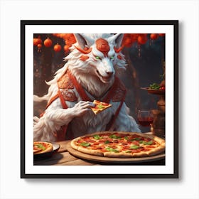 Amaterasu Eating Pizza Art Print