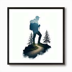 Silhouette Of A Hiker Art Print