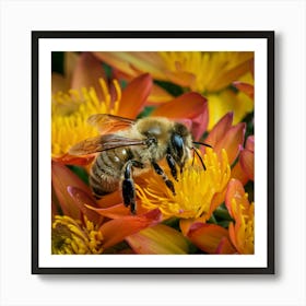 Bee On Chrysanthemum Art Print