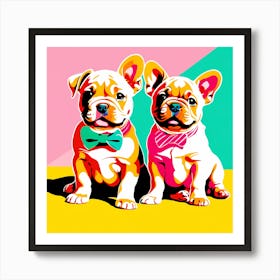 'Bull Dog Pups' , This Contemporary art brings POP Art and Flat Vector Art Together, Colorful, Home Decor, Kids Room Decor,  Animal Art, Puppy Bank - 25th Art Print