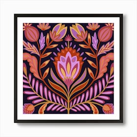 Pink and purple floral folk art Pattern Poster