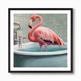Flamingo In Bathtub Art Print