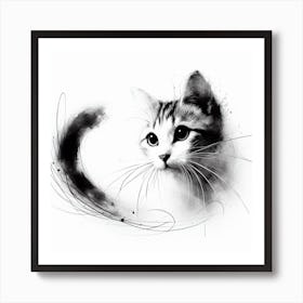 Black And White Cat Painting Art Print