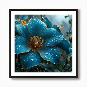 Blue Flowers In The Rain 1 Art Print
