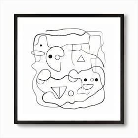 Abstract Faces Art, Black and white. White background 4 Art Print