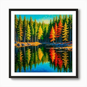 Forest Reflected In A Lake Art Print