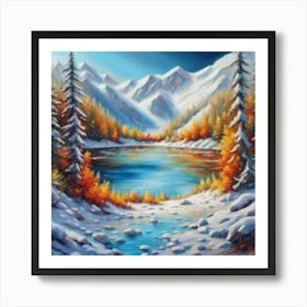 Mountain lac oil painting abstract painting art 2 Art Print