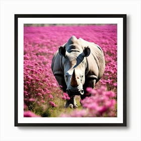 Rhino In Pink Flowers 2 Art Print