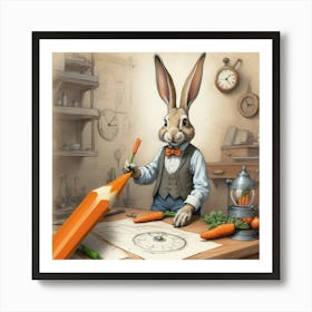 Rabbit With Pencil 3 Art Print