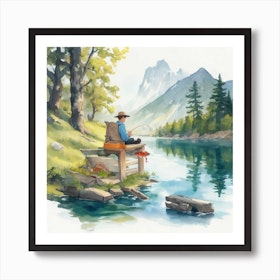 Fly Fisherman In The River Art Print