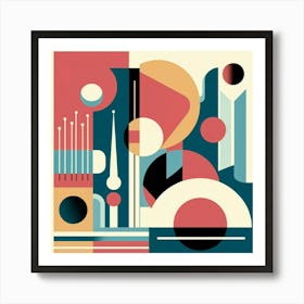 Retro Inspired Geometric Abstract Art With Bold Colors And Clean Lines, Style Mid Century Modern Art 1 Art Print