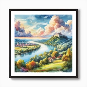 Watercolor Of A Castle Art Print