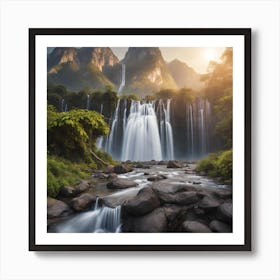 Waterfall In The Mountains Art Print