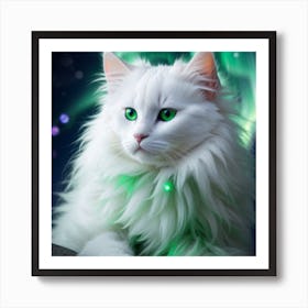 White Cat With Green Eyes Art Print