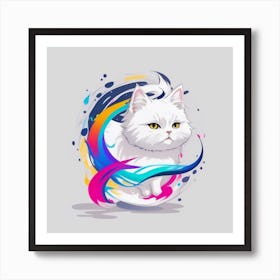 White Cat With Colorful Swirls Art Print