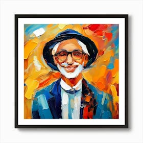 Portrait Of A Old Man with Hat - Paint Art Print