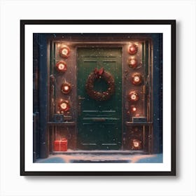 Christmas Decoration On Home Door Sharp Focus Emitting Diodes Smoke Artillery Sparks Racks Sy (5) Art Print