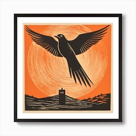 Retro Bird Lithograph Chimney Swift 2 Art Print