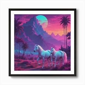 Two Horses In The Sunset Art Print