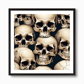 Skulls On Black Background 2 Art Print