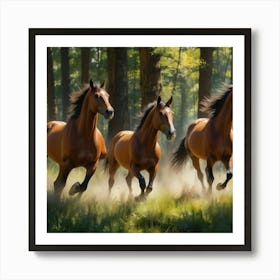 Horses Galloping In The Forest 1 Art Print