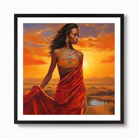 African Woman In Red Sari Art Print