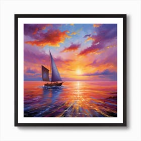 Sailboat At Sunset Art Print