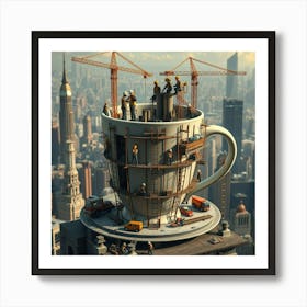 Construction Workers In A Coffee Cup Art Print