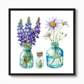 Flowers In Glass Jars Art Print