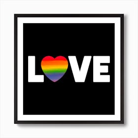 Love Word with Pride Rainbow Heart on Black Art Print