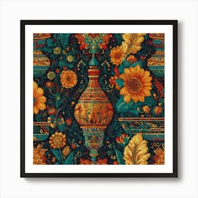 Turkish Floral Wallpaper Art Print