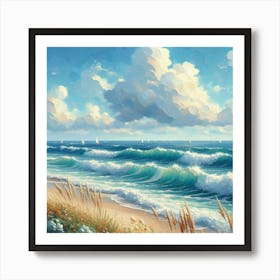 Sunny Seascape, Acrylic Painting Style Art Print