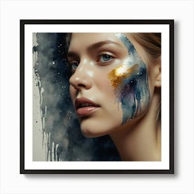 Beautiful Young Woman With Paint On Face Art Print