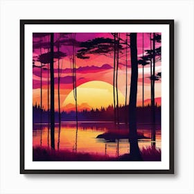 Sunset In The Forest 34 Art Print