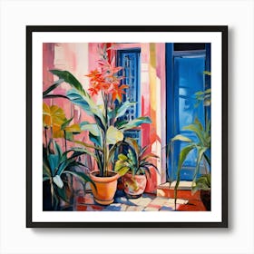 Vibrant Urban Garden: A Colorful Display of Flora in a City Setting Art Print