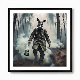 Gas Mask In The Forest 1 Art Print