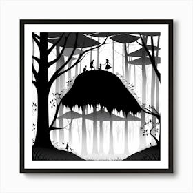 Create A Monochromatic Artwork That Delves Into The Mysterious Shadows Of An Enchanted Forest Emplo 439546787 Art Print