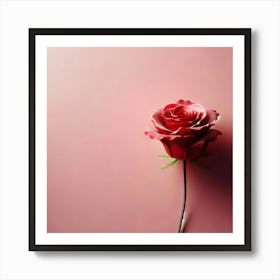 Single Rose On Pink Background Art Print