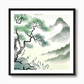 Asian Landscape ink style Art Print