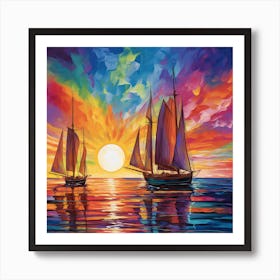 Sailboats At Sunset 17 Art Print