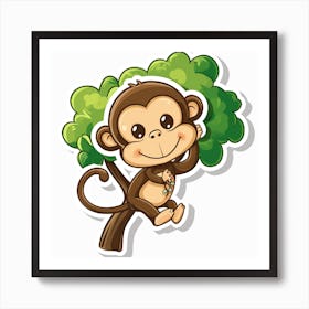 Monkey On Tree Art Print