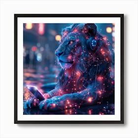 Lion With Headphones Art Print