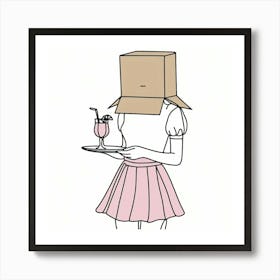 Girl With A Cardboard Box On Her Head Art Print