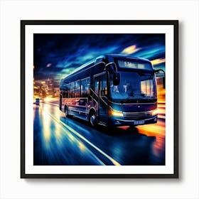 Bus Gasoline Urban Move Background Black Modern Europa Car Twilight Light Lamp Life Obs Art Print