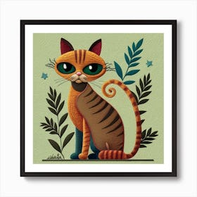 Cute Kitten Applique Quilt Block Pattern Art Print