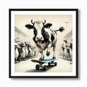 Cow On Skateboard 9 Art Print