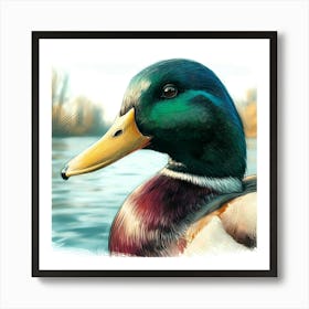 Duck Head Color Drawing - Wild Bird Artwork 129 Art Print