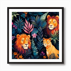 Lions In The Jungle 3 Art Print